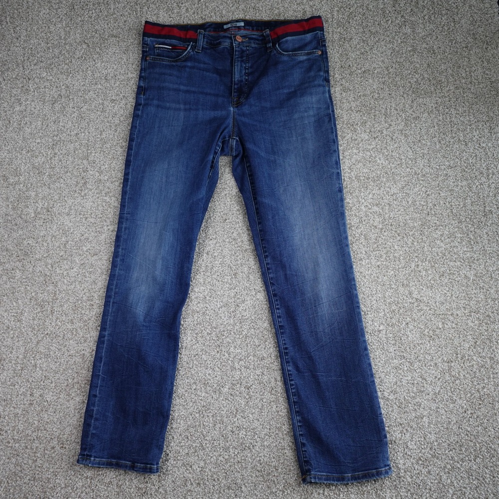 Tommy Hilfiger Denim Women 14 Straight Leg Jeans Blue Striped Waistband Slimming - Picture 2 of 10